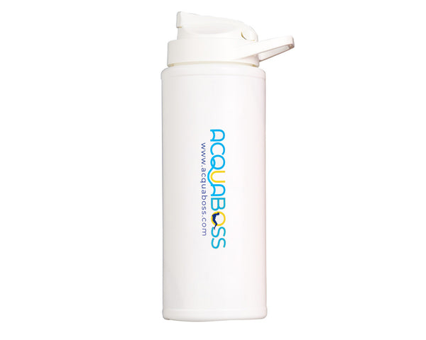 Acquaboss white 800ml Australian Made water bottle made from sugarcane-based plastic